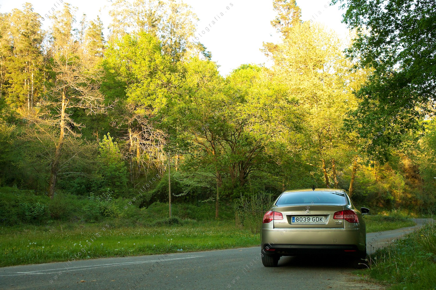 plano general del entorno con la trasera del coche, mostrando la carrocería y sus lineas en el maletero