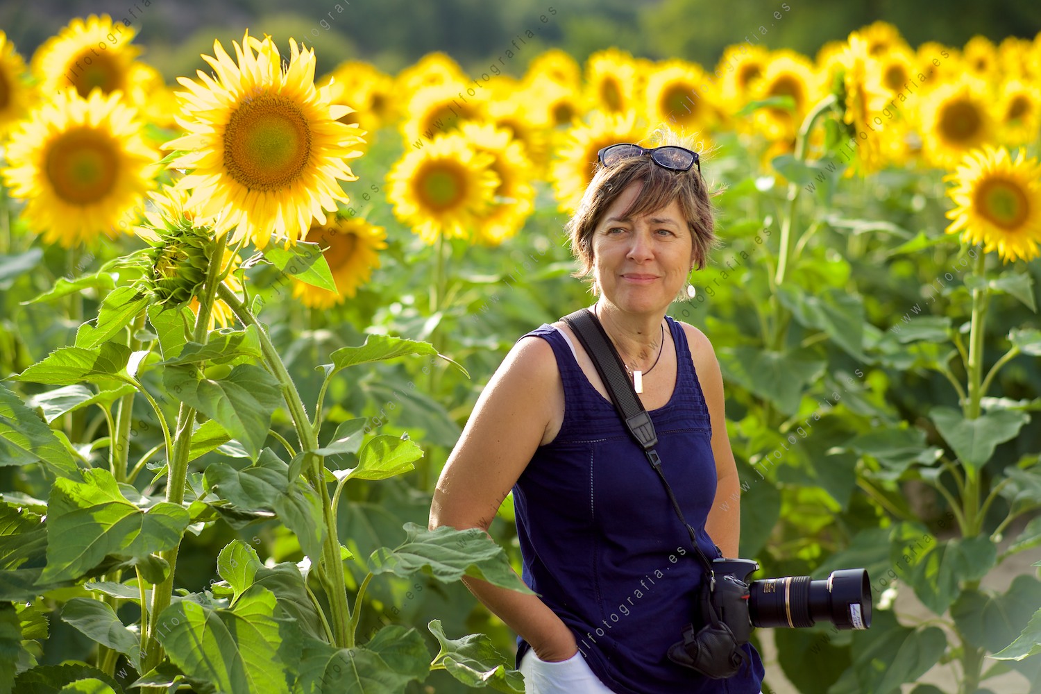 Mila Prieto, una gran compañera de la asociación fotográfica Denbora, en un campo de girasoles de Burgos en donde le hice el retrato.